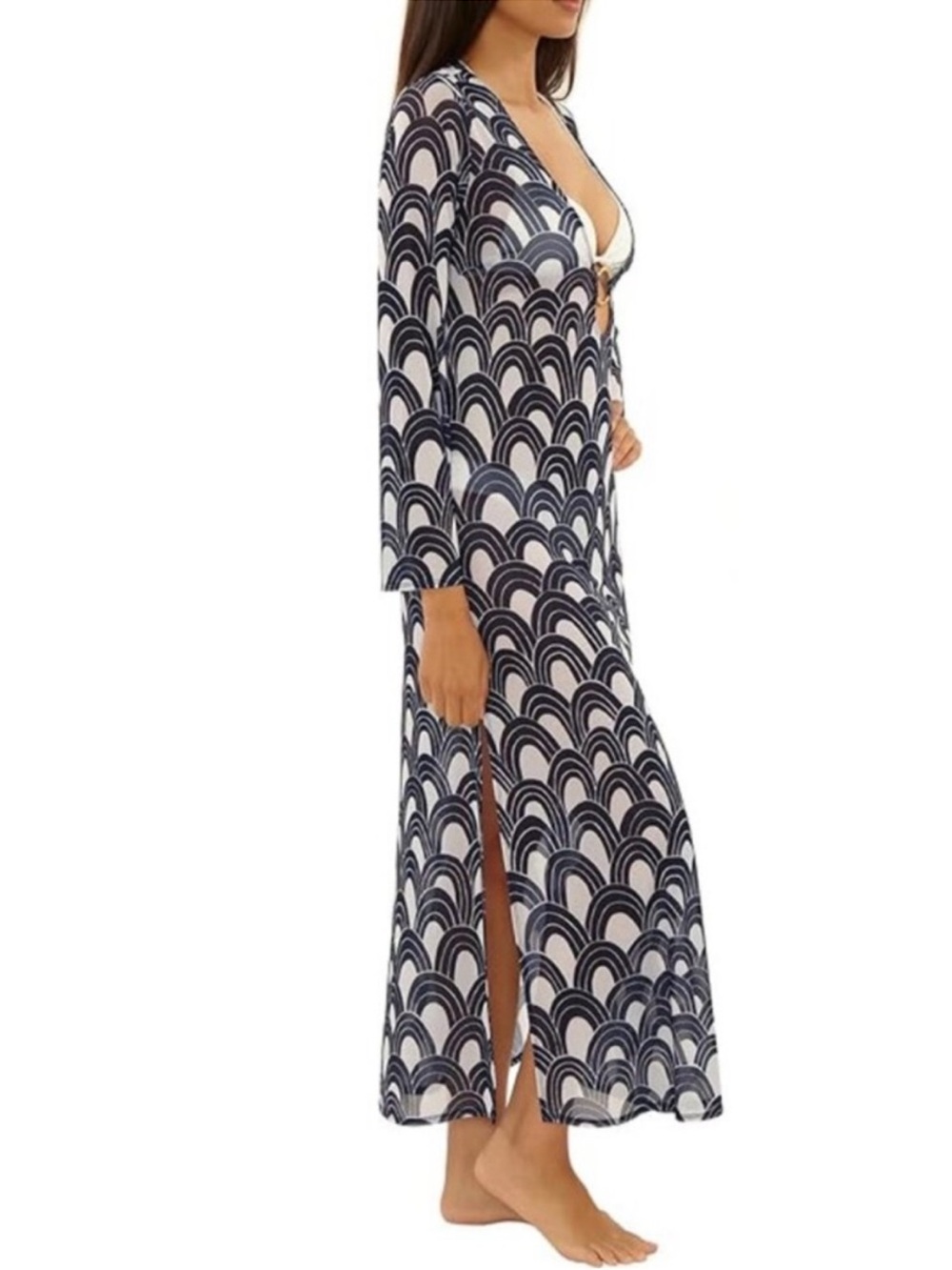 Trina Turk Navy & White Arch-Print Sheer Maxi Cover-Up - Picture 2 of 9